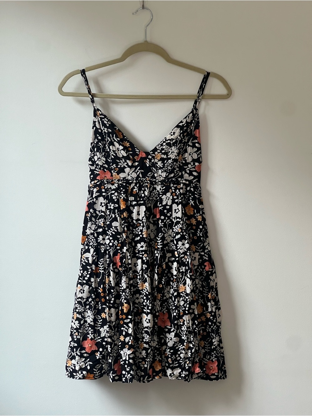 Free People Black Floral Mini Dress with Yellow and Orange Accents